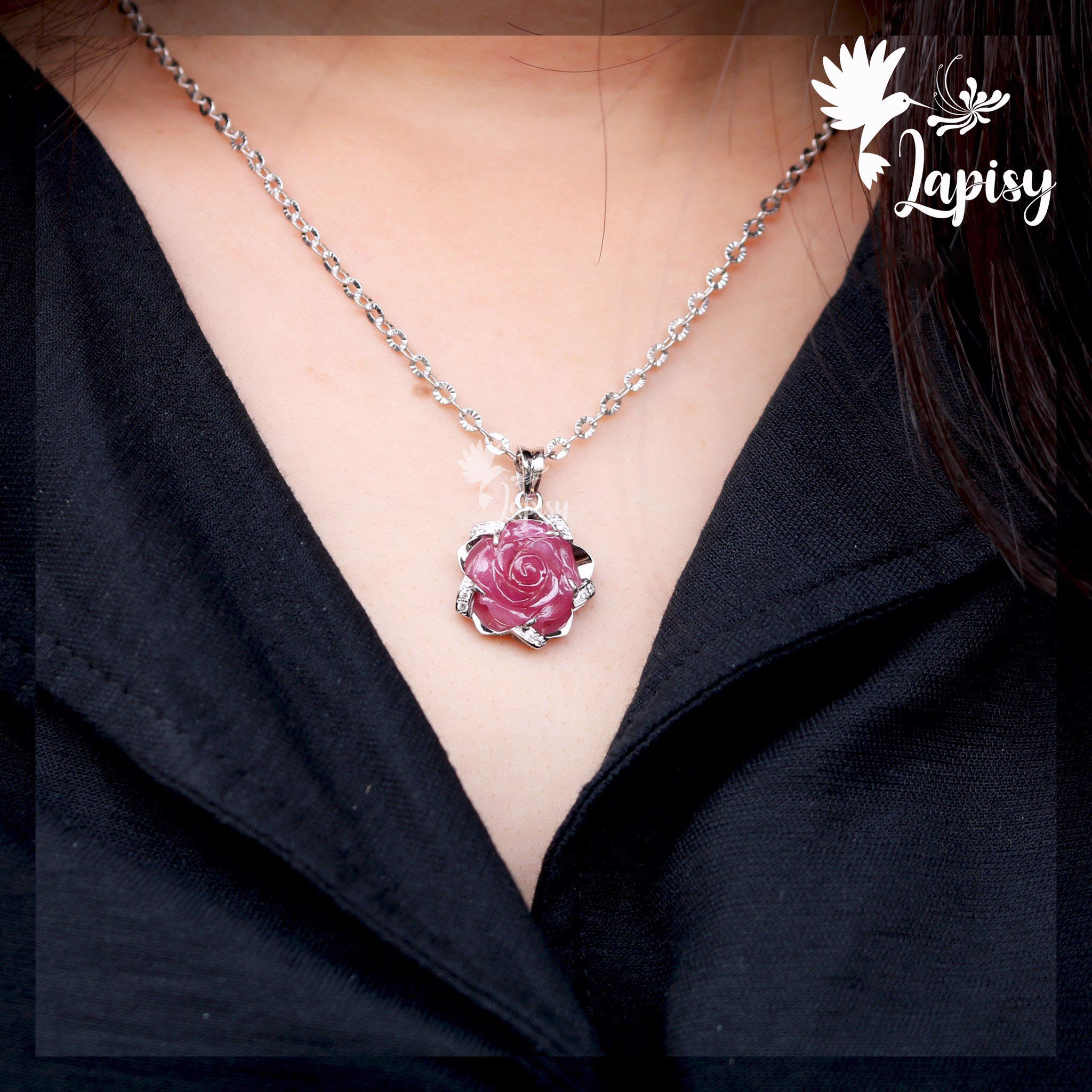 Mặt dây hoa mẫu đơn ruby  