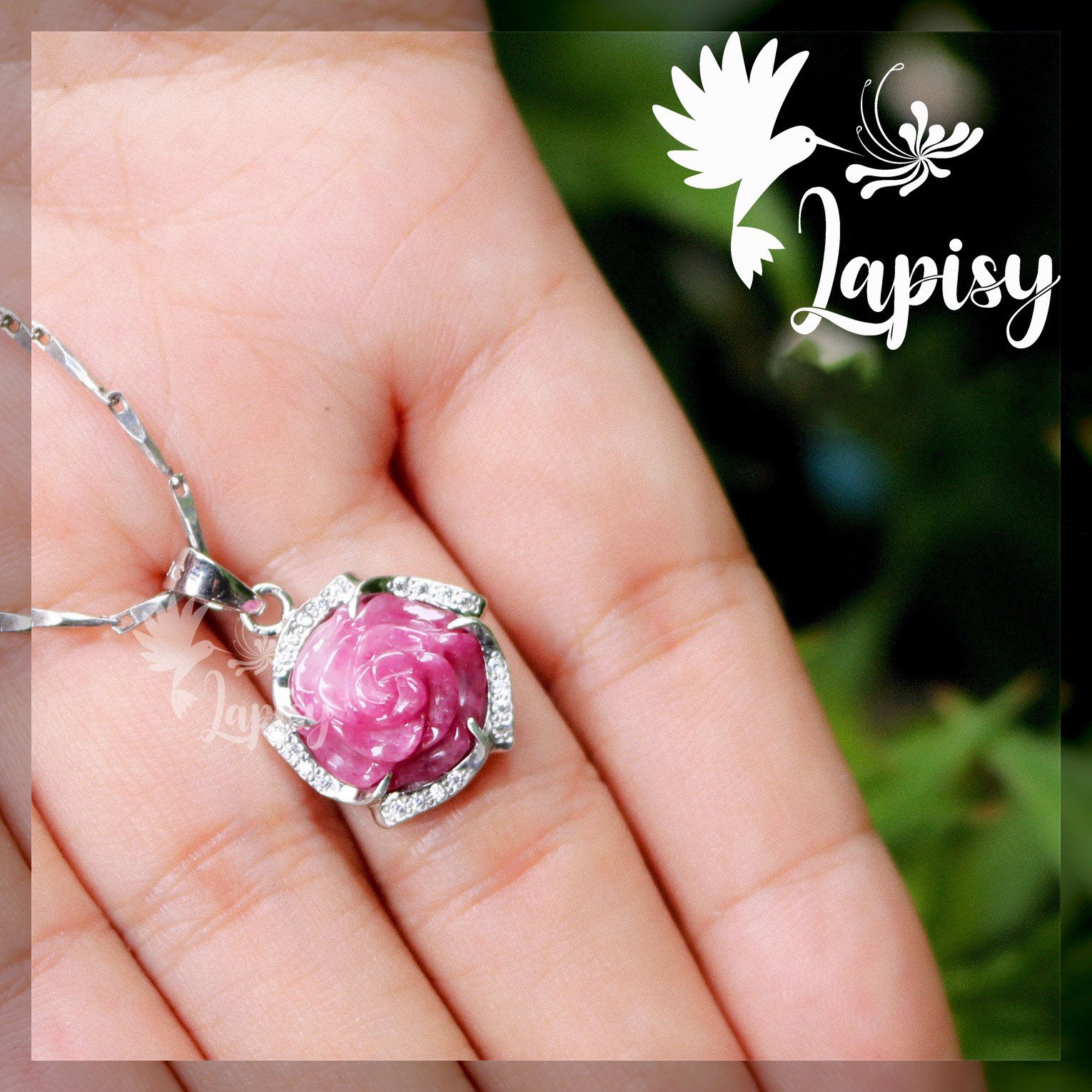 Mặt dây hoa mẫu đơn ruby  