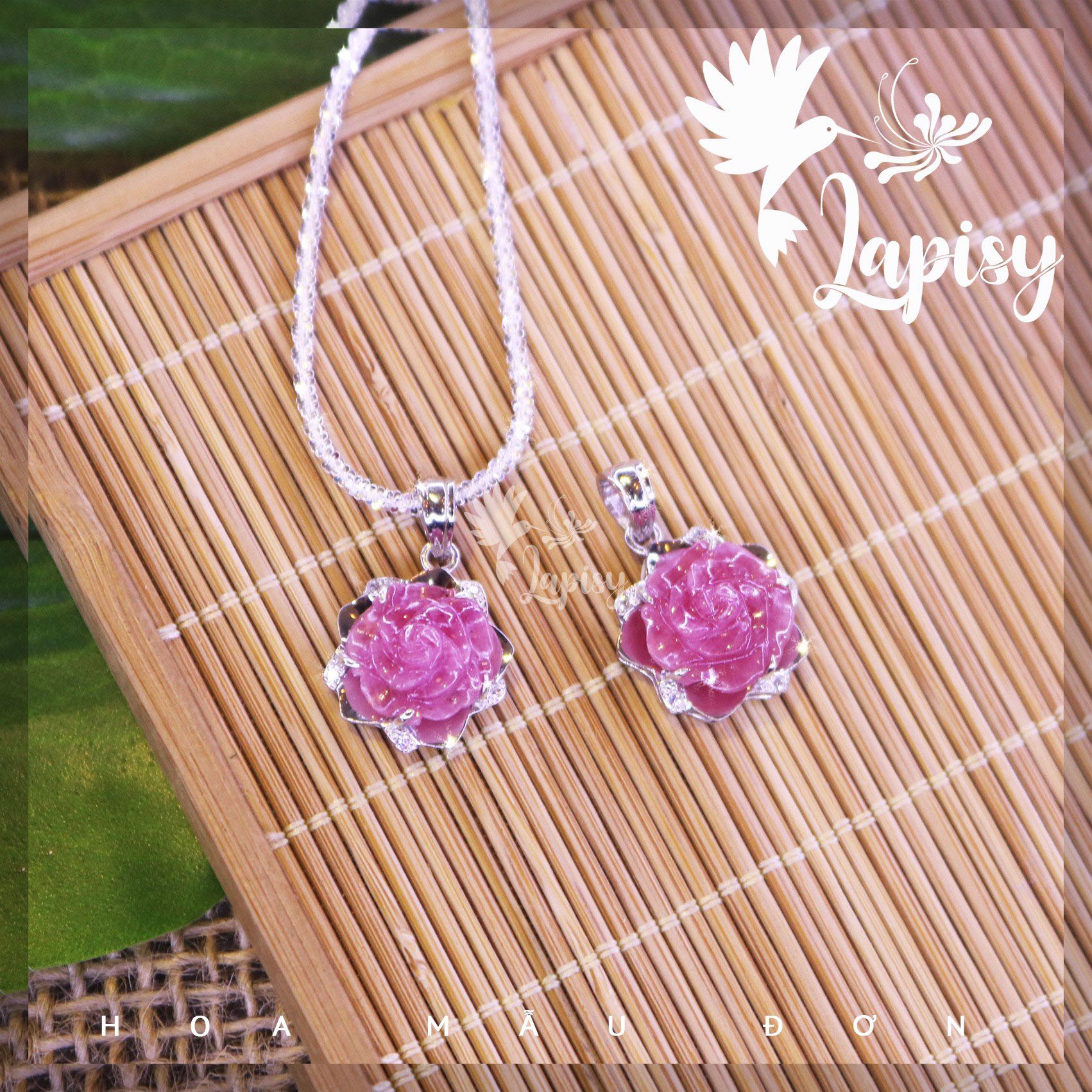 Mặt dây hoa mẫu đơn ruby  