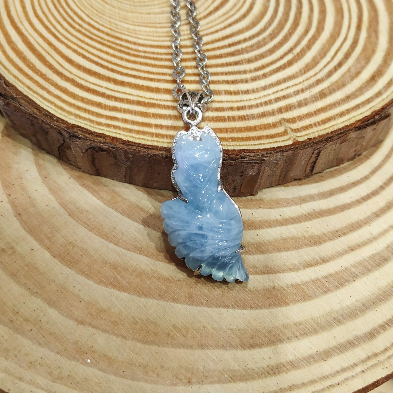 Mặt Dây Hồ Ly Aquamarine AA Bọc Bạc 