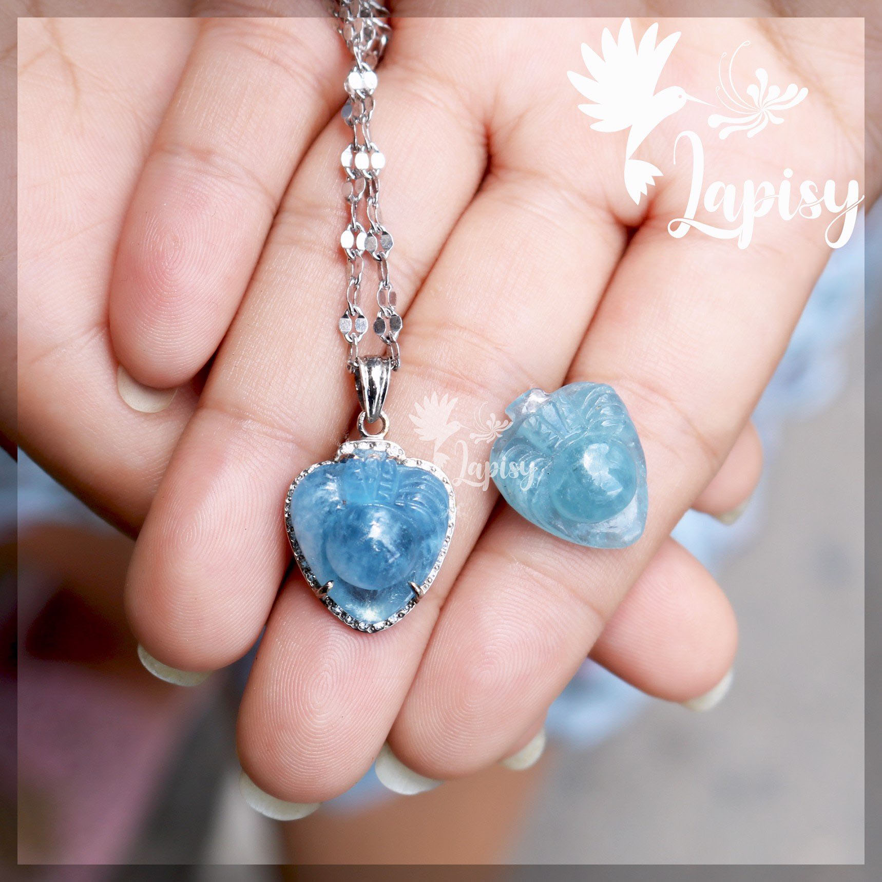 Mặt dây nhện Aquamarine loại AAA 