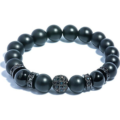 Vòng tay đá Obsidian 10mm mix charm bạc 