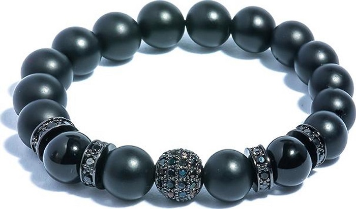 Vòng tay đá Obsidian 10mm mix charm bạc 