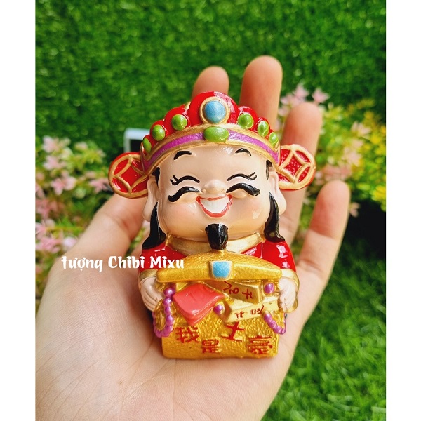 Tượng chibi Thần Tài may mắn 7cm mẫu ôm túi châu báu