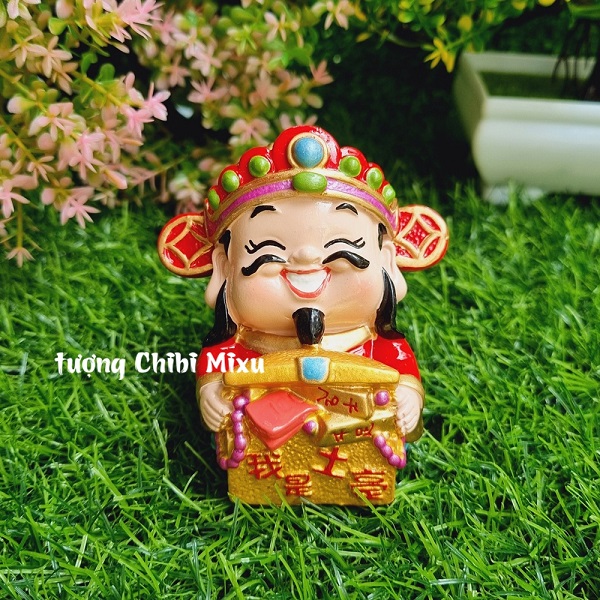 Tượng chibi Thần Tài may mắn 7cm mẫu ôm túi châu báu