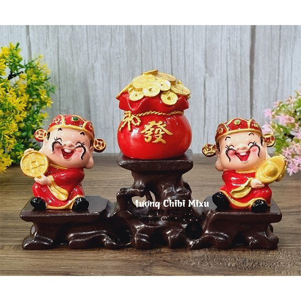  Bộ 02 tượng Thần Tài 6cm kèm túi vàng may mắn