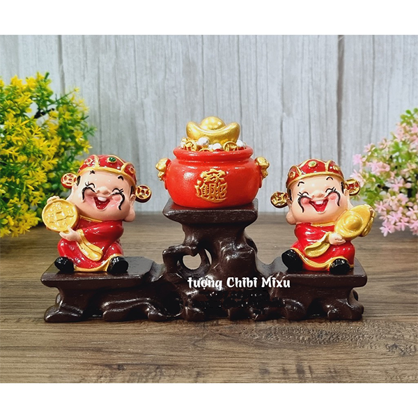  Bộ 02 tượng Thần Tài 6cm kèm túi vàng may mắn