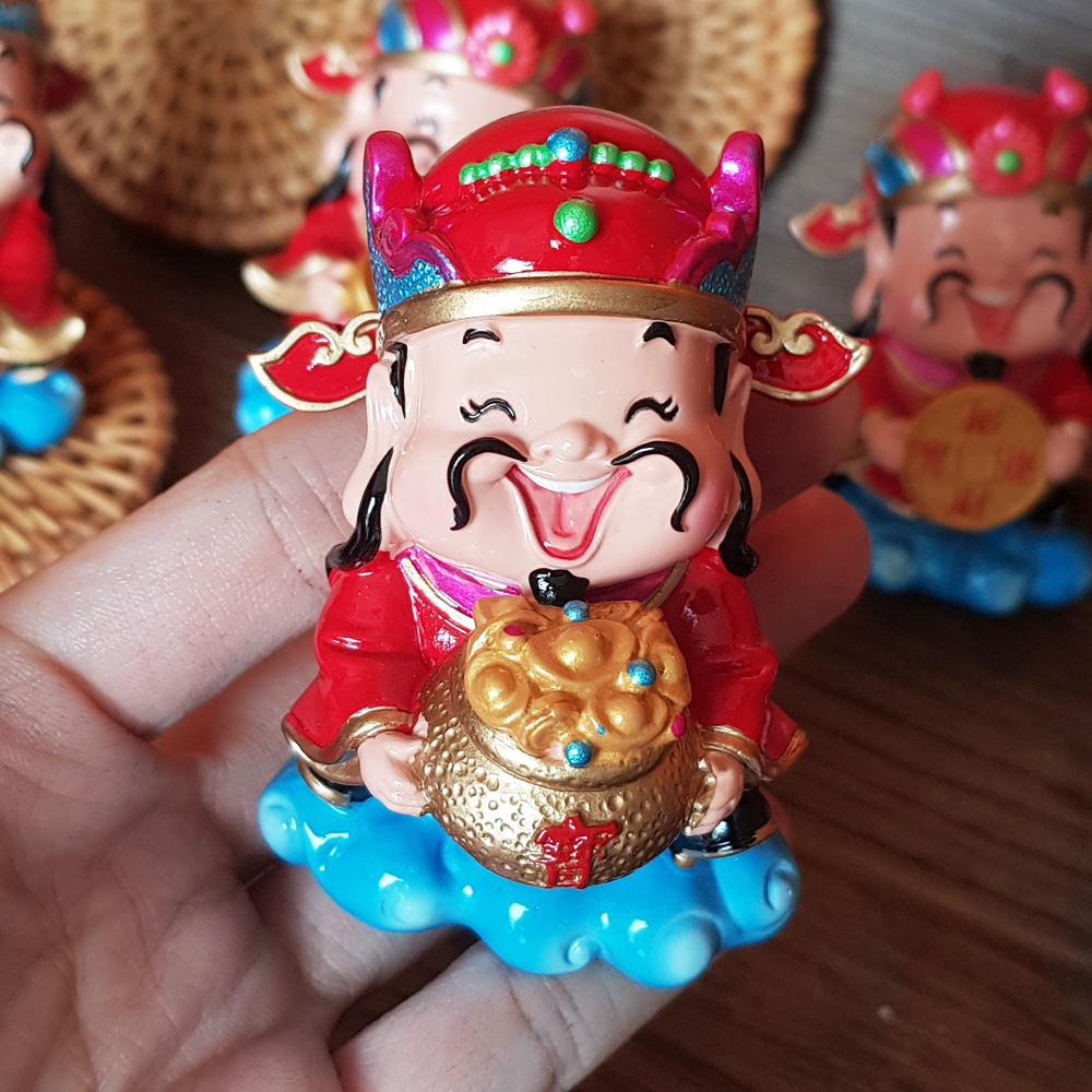 Bộ 05 tượng chibi Thần Tài 7.5cm kèm đế ngang 5 ô