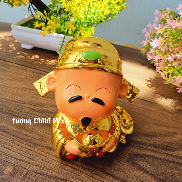 Tượng Thần Tài chibi size 10cm tròn đầy nước xi cao cấp