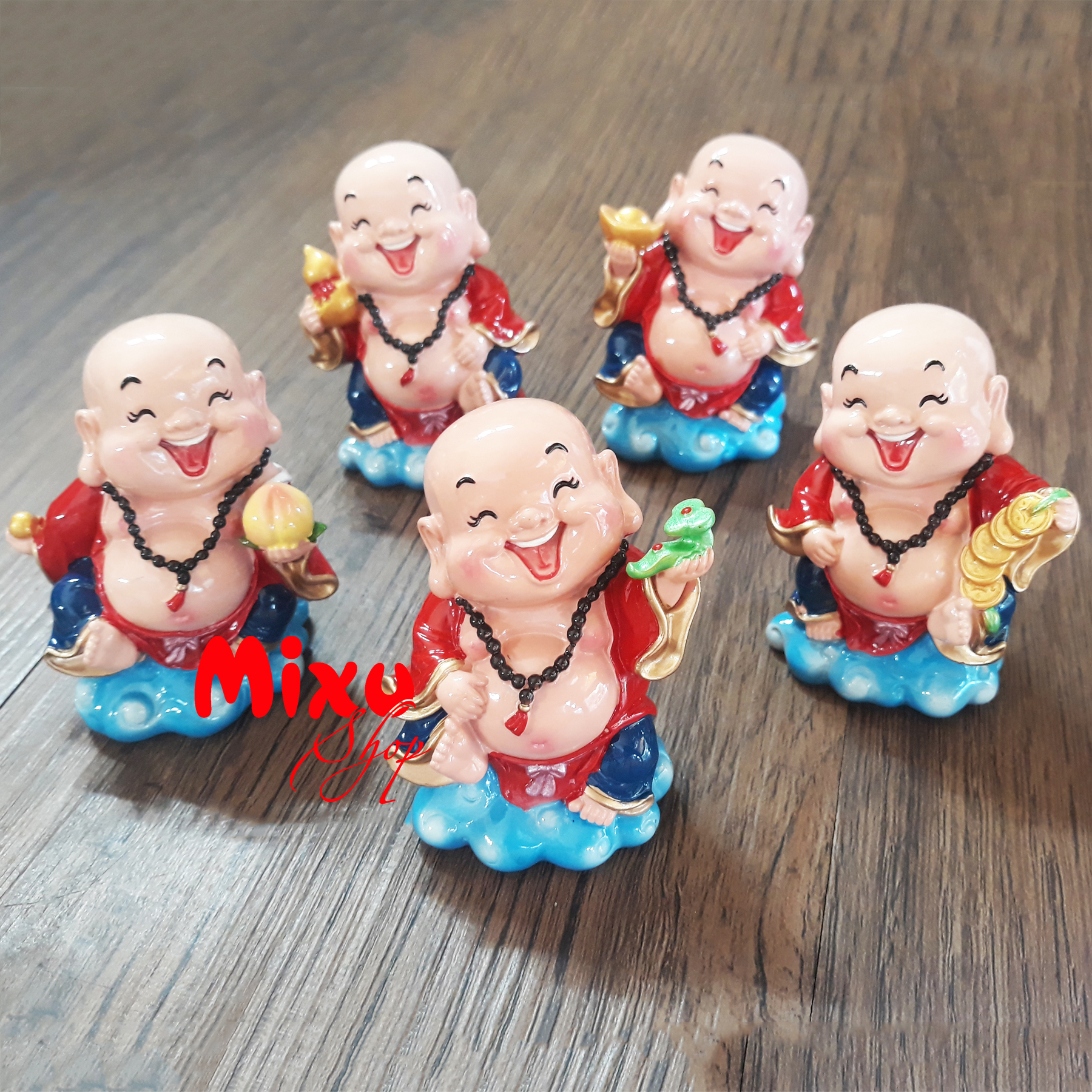 Bộ 05 tượng chibi Di Lặc 7.5cm kèm đế