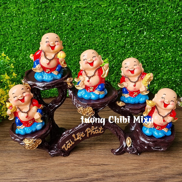 Bộ 05 tượng Di Lặc 7cm kèm chân đế