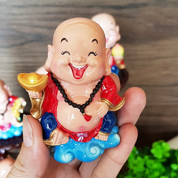 Bộ 05 tượng Di Lặc 7cm kèm chân đế giả đá size lớn - Ngũ Phúc Lâm Môn