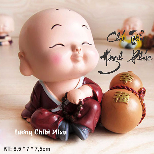 Tượng chibi chú tiểu hạnh phúc