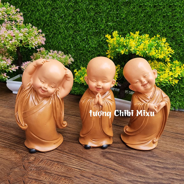 Bộ 03 chú tiểu áo nâu yêu đời size 16.5cm