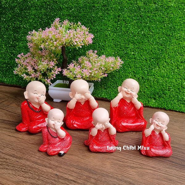 Bộ 03 tượng Tam Không chú tiểu áo đỏ