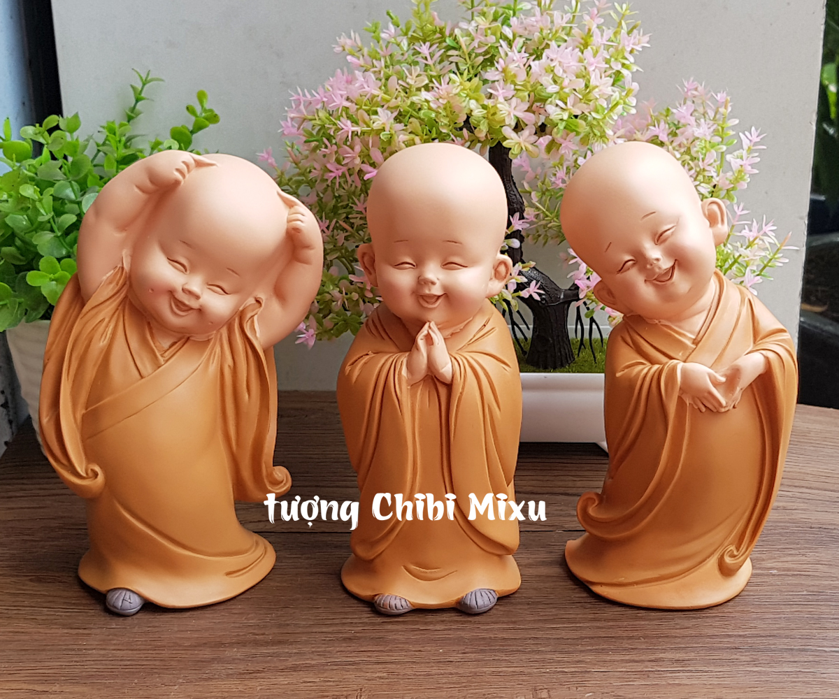 Bộ 03 chú tiểu áo nâu yêu đời size 16.5cm