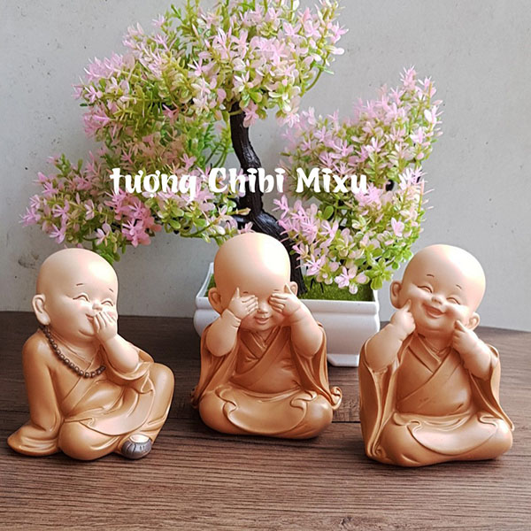 Bộ 03 tượng chú tiểu áo nâu - mẫu Tam Không 10cm