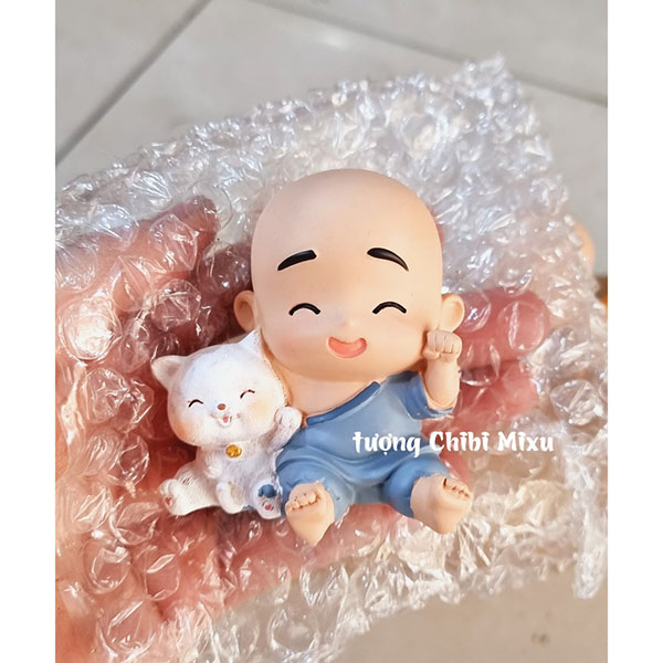 Bộ 04 chú tiểu áo xanh - mẫu ngồi 6cm