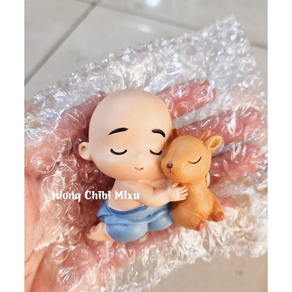 Bộ 04 chú tiểu áo xanh - mẫu ngồi 6cm