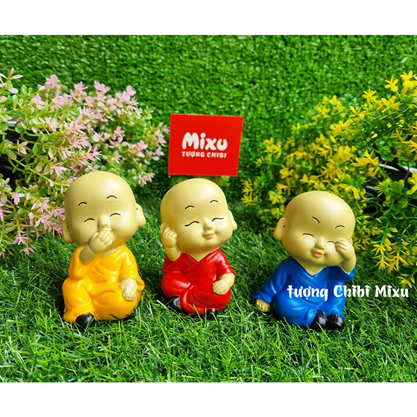 Bộ 03 chú tiểu Tam Không áo màu 8cm