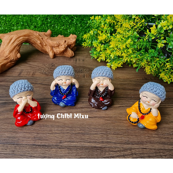 Bộ 04 tượng Tứ Không mẫu có đeo chuỗi đội nón len size 5cm