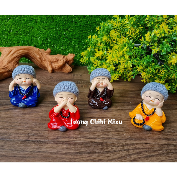 Bộ 04 tượng Tứ Không mẫu có đeo chuỗi đội nón len size 5cm