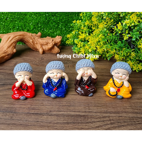 Bộ 04 tượng Tứ Không mẫu có đeo chuỗi đội nón len size 5cm