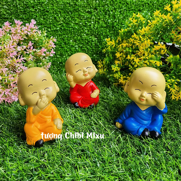 Bộ 03 chú tiểu Tam Không áo màu 8cm