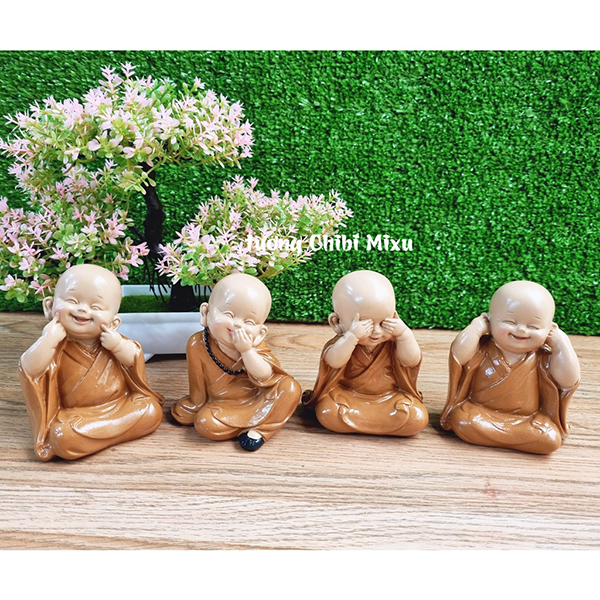 Bộ 04 tượng Tứ Không áo nâu size 10cm