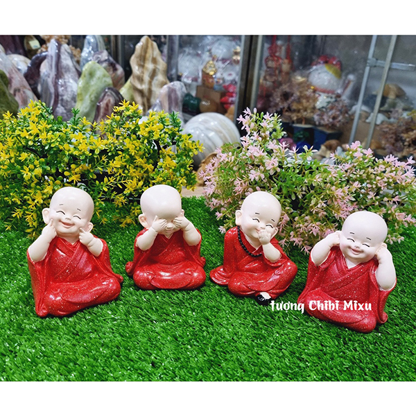 Bộ 04 tượng Tứ Không áo đỏ size 10cm