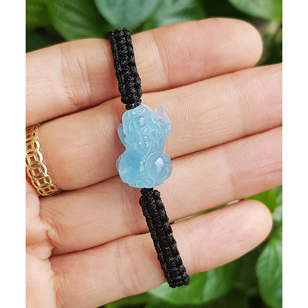 Vòng tay tỳ hưu Aquamarine tết dây