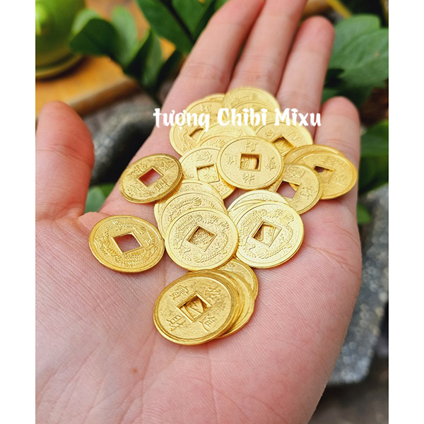 Túi 30 xu vàng may mắn size 20mm trang trí