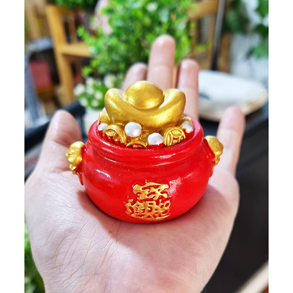 Chậu vàng Chiêu Tài Tấn Lộc 5cm màu đỏ