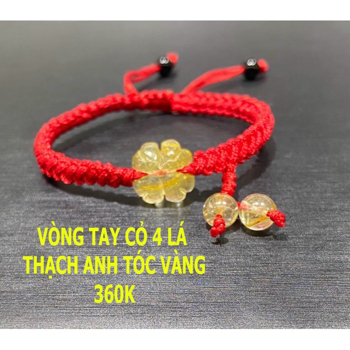 Vòng tay cỏ 4 lá tóc vàng tết dây đỏ may mắn