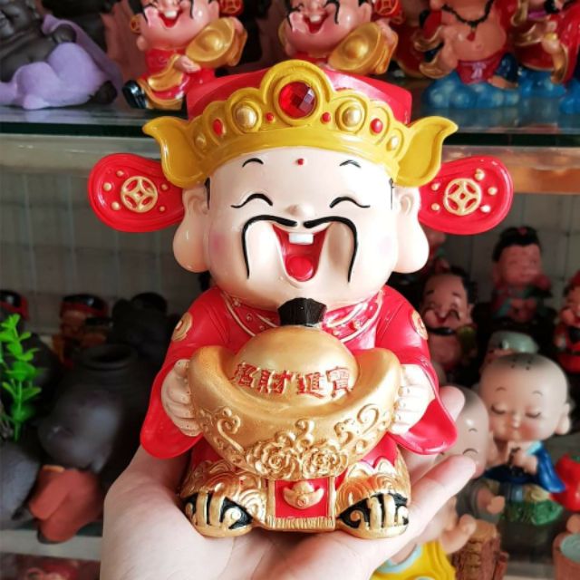 Tượng chibi Thần Tài ôm thỏi vàng 14cm