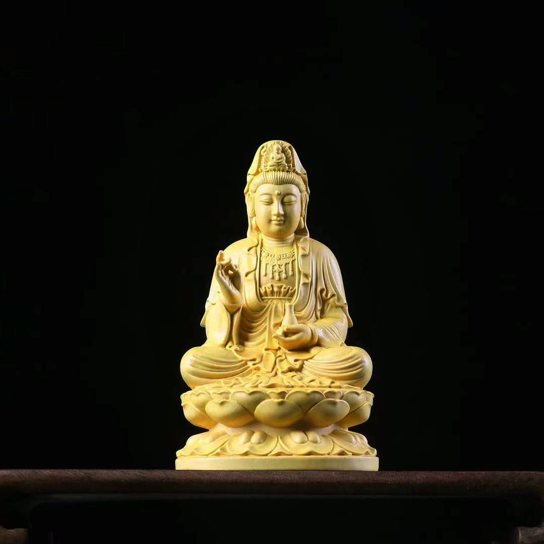 Tượng Phật Quan Âm Ngồi Đài Sen Bằng Gỗ Hoàng Dương ( Cao 10Cm)  -Mspc010-Sen Bụt