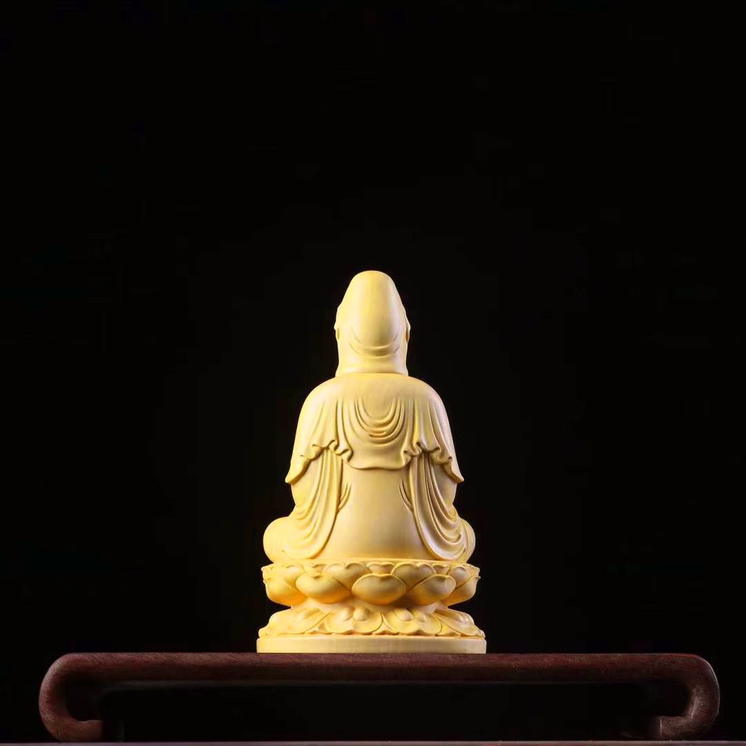 Tượng Phật Quan Âm ngồi đài sen bằng gỗ Hoàng Dương ( Cao 10cm) -MSPC010