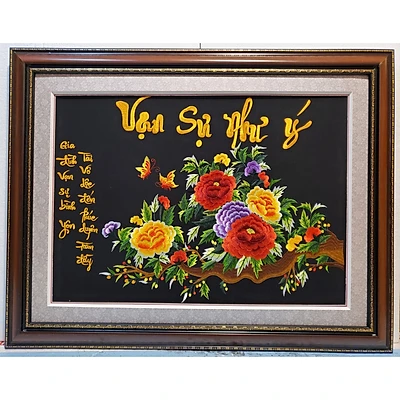 Tranh thêu - Vạn sự như ý - Hoa mẫu đơn