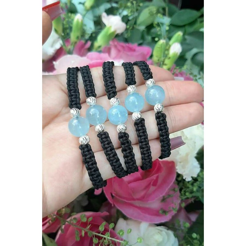 Vòng aquamarine bi bạc mệnh Thủy-Mộc