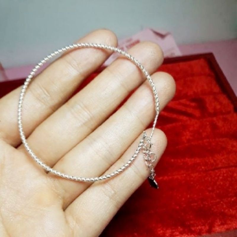 Vòng tay bạc xỏ đá lu thống 2mm