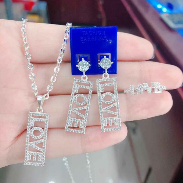 Set bộ trang sức bạc chữ Love