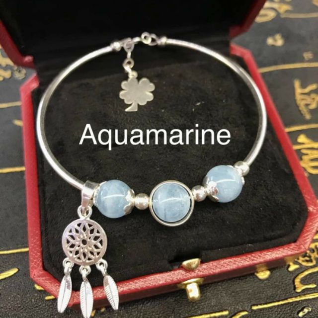 Vòng tay bạc aquamarine mệnh Thủy-Mộc