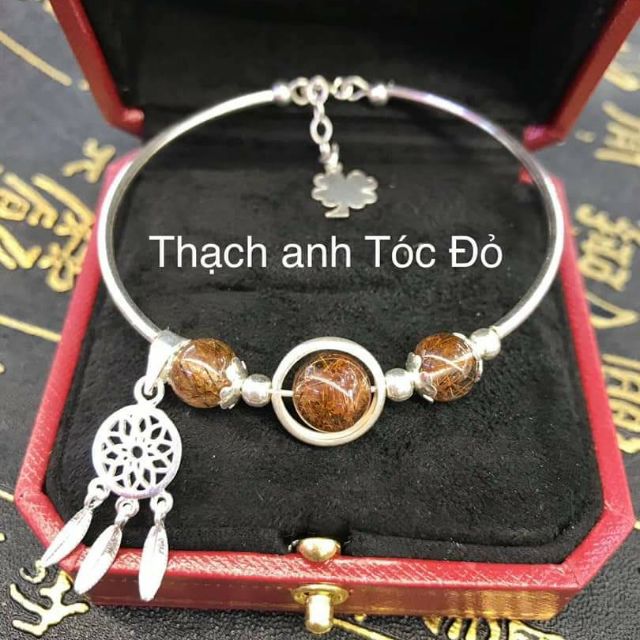 Vòng tay bạc thạch anh tóc đỏ Hỏa-Thổ