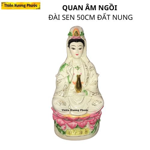 Tượng quan âm ngồi đài sen đất nung